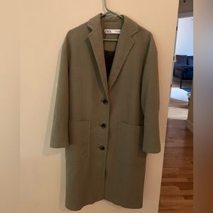 Zara Long Coat Size XS Olive Green